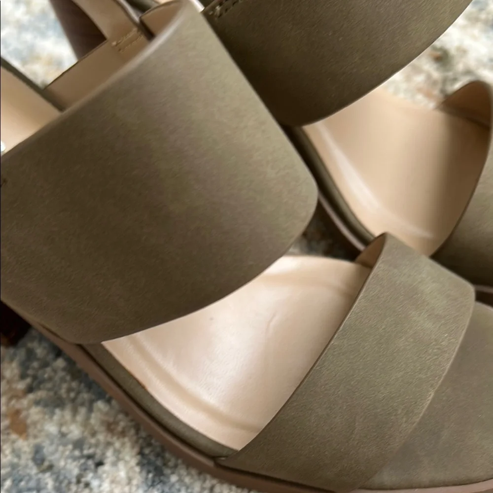 Soda Green and Brown Heels with Block Design